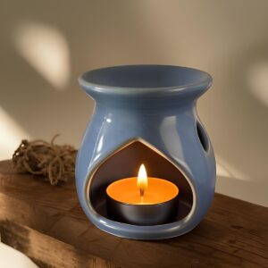 Brûle-parfum en céramique bleu brillant, design provençal élégant avec ouverture en forme de goutte – Enzo & Caly Création.